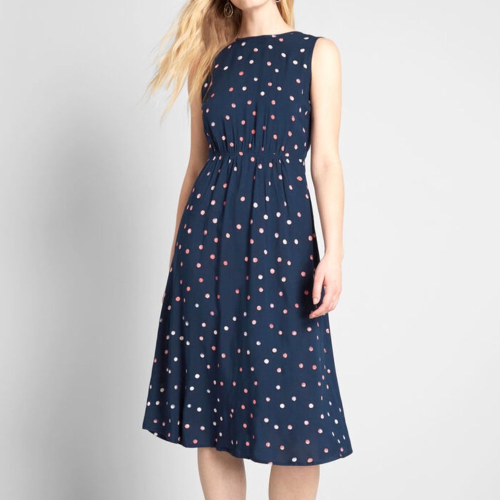 Modcloth Navy Blue No Pink Dot About It Midi Dress